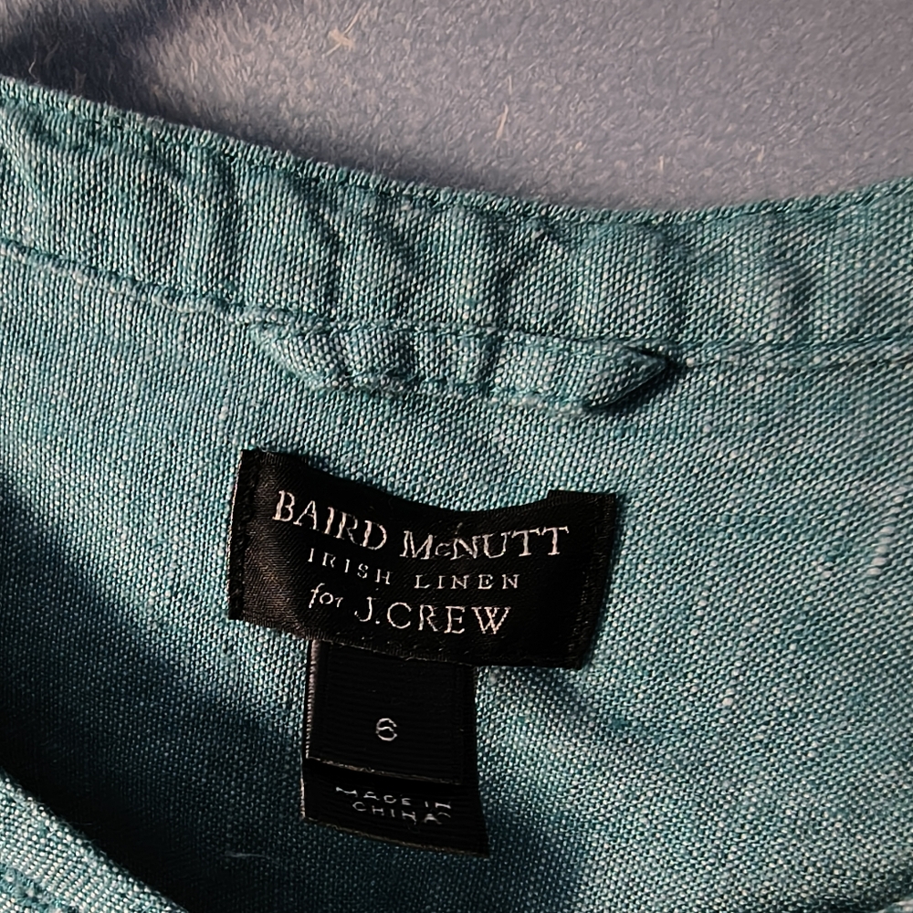 J Crew x Baird McNutt Irish Linen Sea Foam Blue Green Top 6 - Picture 3 of 5